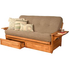 Phoenix Frame-Butternut Finish-Linen Stone Mattress-Storage Drawers