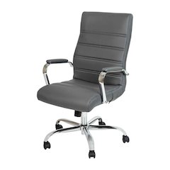High Back Gray LeatherSoft Executive Swivel Office Chair with Chrome Frame and Arms