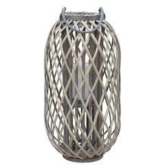 Grey Willow Lantern With Glass - Medium