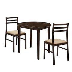 Brown Round Drop Leaf Table and Chairs for Dining Room, Set for 2