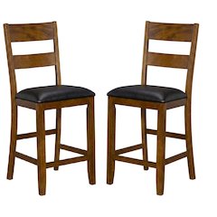 Rustic Whiskey Counter Stool with Upholstered Faux Leather Seat 2-Piece Set