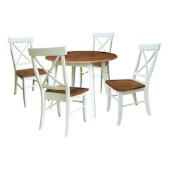 42" Solid Wood Round Dual Drop Leaf Dining Table with 4 Chairs