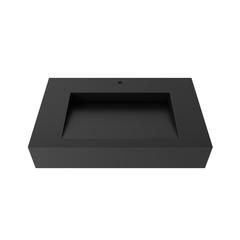 Wall-Mounted Solid Surface Single Bathroom Sink with Ramp Basin in Black