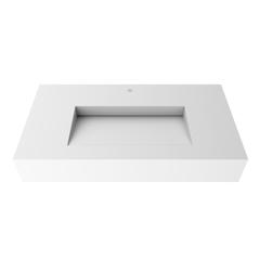Wall-Mounted Solid Surface Single Bathroom Sink with Ramp Basin in White