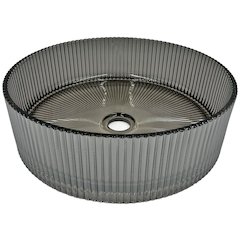 Cowrie Timeless Smoky Gray Tempered Glass Crystal Round Vessel Sink - 16 in.