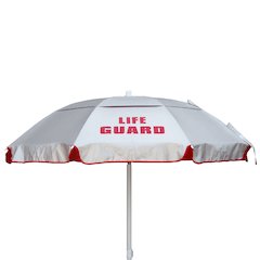 5.5' Wind Umbrella with LIFE GUARD Logo, Silver /Red