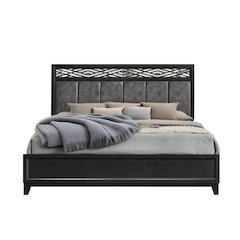Elegant Black Queen Bed Frame with Headboard – Solid Rubberwood Design