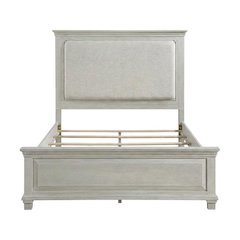 Polyester-Upholstered Queen Panel Bed Frame with Headboard and Footboard, Gray