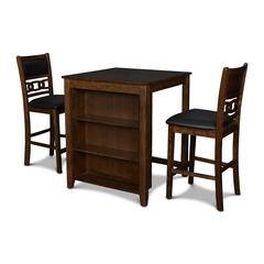 Furniture Gia Solid Wood Counter Table  2 Chairs in Brown