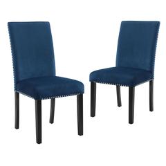Furniture 37.75" Velvet & Wood Dining Chair in Blue (Set of 2)