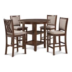 Amy 5-Piece Wood Round Counter Set with 4 Chairs in Cherry