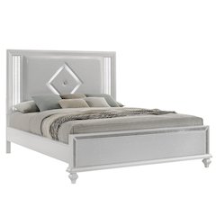 Stardust Solid Wood King Upholstered Bed, White