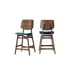Oscar Wood Counter Chair in Walnut/Teal (Set of 6)