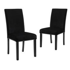 Furniture 37.75" Velvet & Wood Dining Chair in Black (Set of 2)