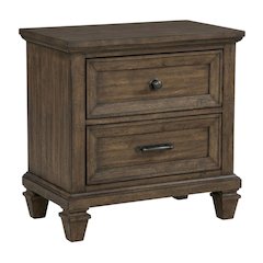 Vintage Mocha Wood Nightstand with 2 Drawers and Rectangular Shape