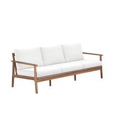 Wood, Fabric Outdoor Sofa In Finish, Spacious Rectangle Design, Sturdy Build