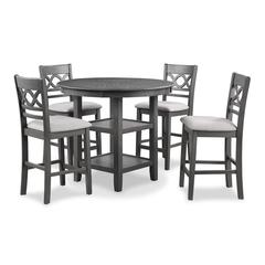 Cori 5-Piece Wood Round Counter Table Set with 4 Chairs in Gray