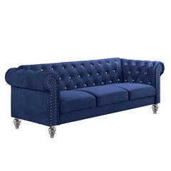 Furniture Emma Velvet Fabric Sofa with Rolled Arms in Royal Blue