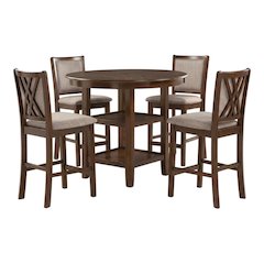 Farmhouse 5 Piece Dining Table Set, Round Kitchen Table,Chairs for 4 in Brown