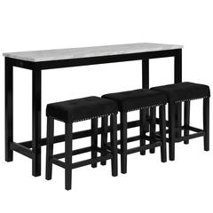 Furniture Celeste 4-Piece Faux Marble & Wood Bar Set in Black