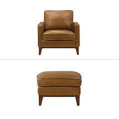 Caspar Leather Ottoman and Chair Set in Caramel