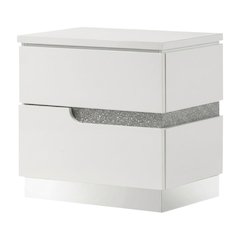 Glam White Nightstand with High-Gloss Finish and Ball Ing Drawers