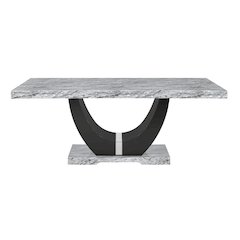 Lyra Wood Dining Table with Faux Marble Top, Gray/Black