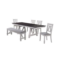 Maisie 6-Piece Wood Dining Set with Bench in White/Brown