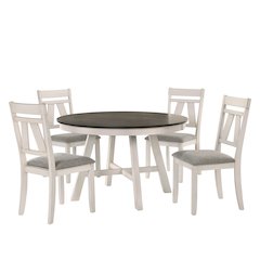 Maisie 5-Piece Round Wood Dining Table Set in White/Brown