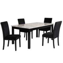 Furniture Celeste Faux Marble Dining Set- 1 Table  4 Black Chairs