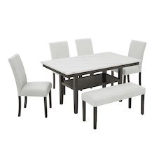 Carissa 6-Piece Wood Rectangle Dining Set in Stone