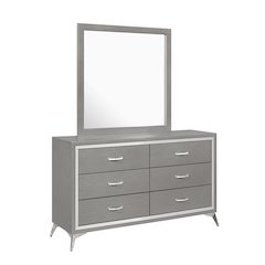 Huxley Wood 6-Drawer Dresser with Mirror, Gray