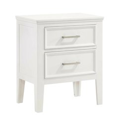 White Wood Nightstand with 2 Drawers, Modern Bedroom Storage