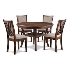 Brown Cherry 5 Piece Dining Table Set with Round Kitchen Table and Chairs