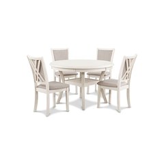 Beige Farmhouse 5 Piece Dining Table Set with Round Kitchen Table, Chairs for 4