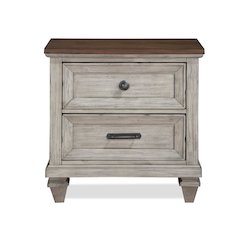 Beige Wooden Nightstand with USB Ports Farmhouse Style Vintage Bed Side Table