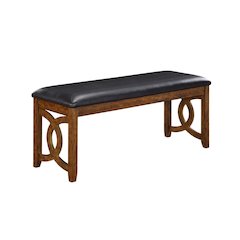 Brown Solid Wood 46 Inch Faux Leather Vintage Bench For Living Room