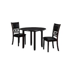 Brown Drop Leaf Table and Chairs Set, Compact Round Dining Table with 2 Chairs