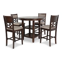 Brown Cherry 5 Piece Dining Table Set with Storage, High Top Chairs Design