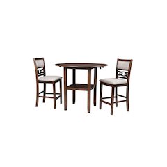 Brown Cherry 3 Piece Drop Leaf Table and 2 Chairs, Small Round Dining Table Set