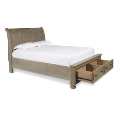 Gray Farmhouse Queen Bed Frame, Solid Wooden Queen Size Bed with Drawers