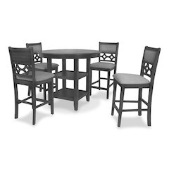 Gray 5 Piece Dining Table Set with Storage, High Top Chairs Design