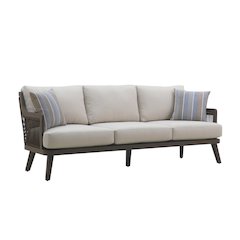 Gray Outdoor Sofa with Wicker Frame, Patio Couch for Porch or Garden