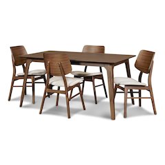 Brown Wood Rectangle 5 Piece Dining Table Set with 4 Chairs