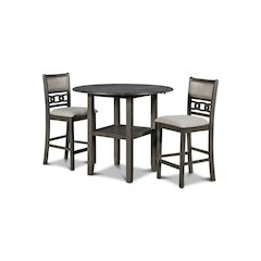 Gray 3 Piece Drop Leaf Table and 2 Chairs, Small Round Dining Table Set