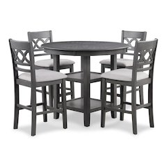 Gray Round Kitchen Table and Chairs for 4, Farmhouse 5 Piece Dining Set