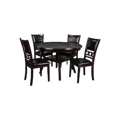 Dark Brown Solid Wood Dining Table with 4 Chairs, 47" Round Table with Storage