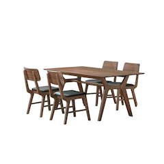 Thea 5-Piece Wood Rectangular Dining Table Set, Walnut