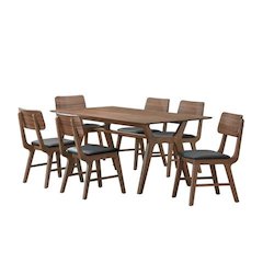 Thea 7-Piece Wood Rectangular Dining Table Set, Walnut