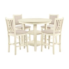 Farmhouse 5 Piece Dining Table Set, Round Kitchen Table,Chairs for 4 in Beige